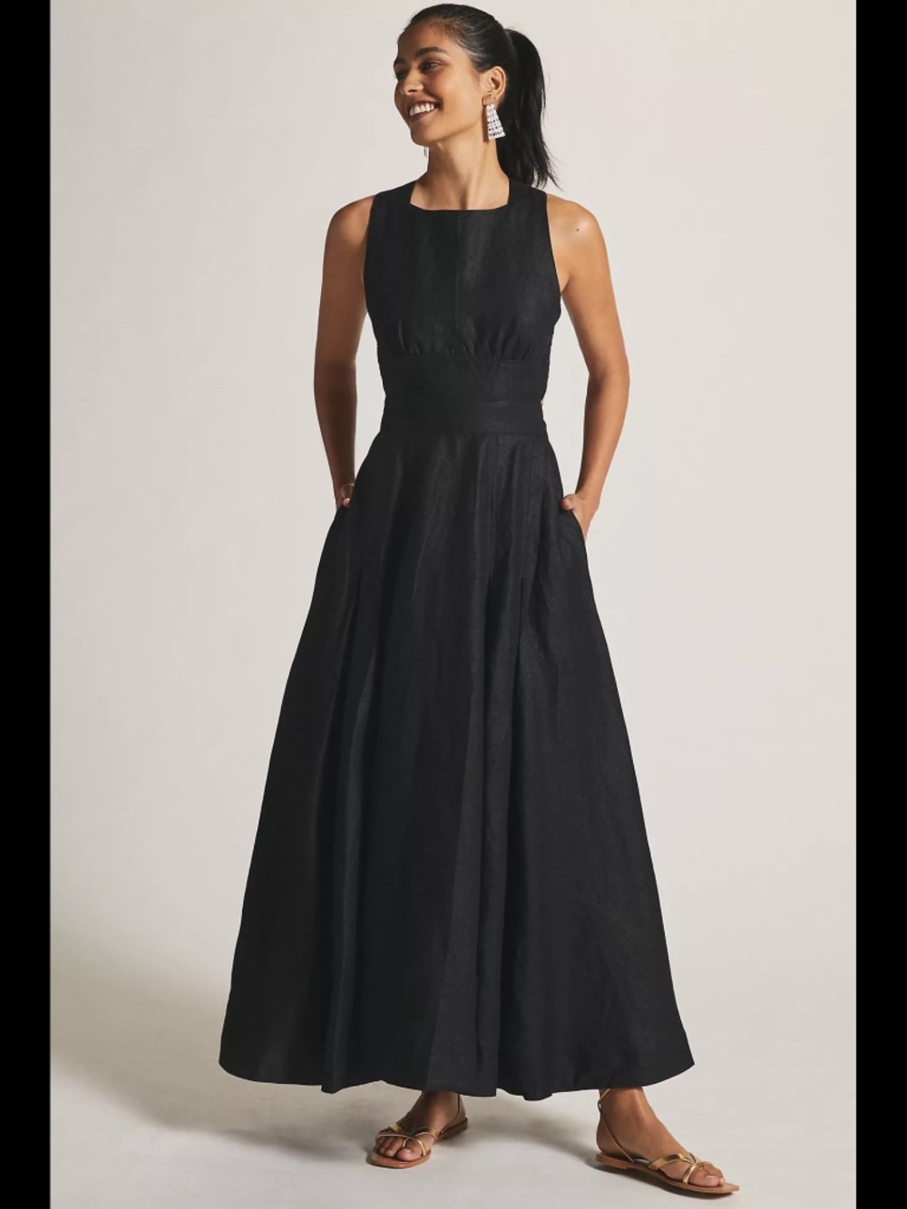 Anthropologie Aureta Studio Boatneck Linen Maxi Dress